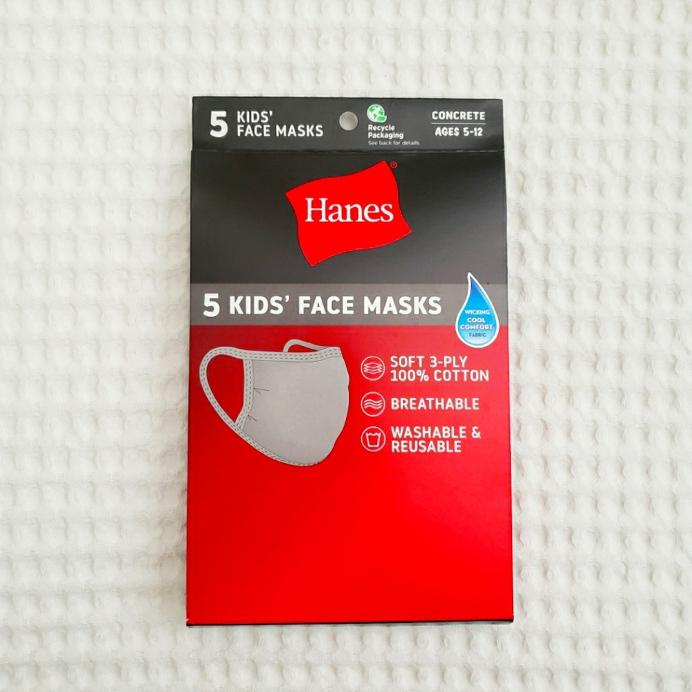 Hanes kids 5 pa k white cotton masks NIb